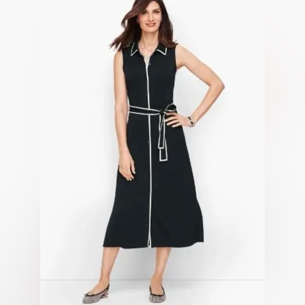Talbots Button Front Midi Dress Black Size Large - image 1